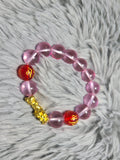 Pink Weath and Luck  Bracelete with Gold Plated Pi Xiu-two Red Buddha Beads